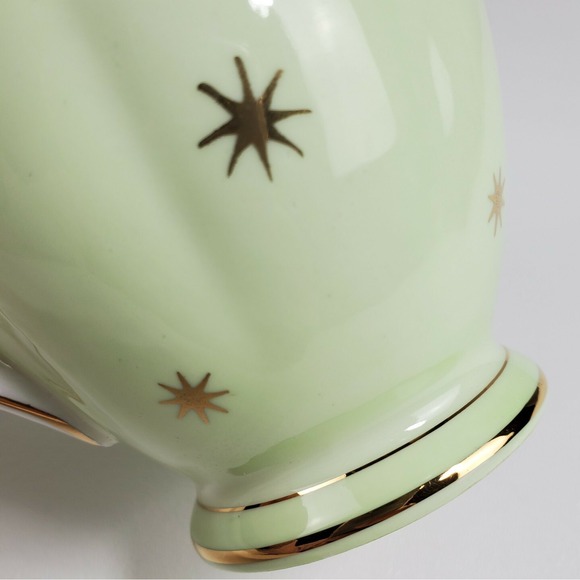 Vtg  Queen Anne Pole Starburst  MCM Midcentury Footed Sugar Creamer Green Gold - Picture 9 of 12